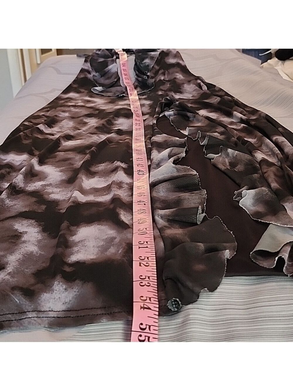 PUBLIC DESIRE, FRILL, DEEP PLUNGE, PRINTED MESH MIDAXI HALTER DRESS SIZE 12 - Picture 6 of 8